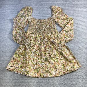 Girl and the Sun‎ Floral Smocked Square Neck Long Sleeve Mini Dress XS